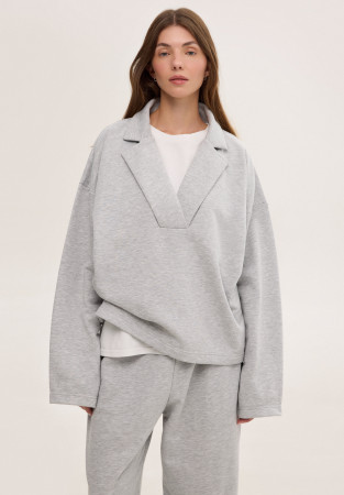 Свитшот-поло трёхнитка oversize серый меланж Свитшот-поло трёхнитка oversize серый меланж